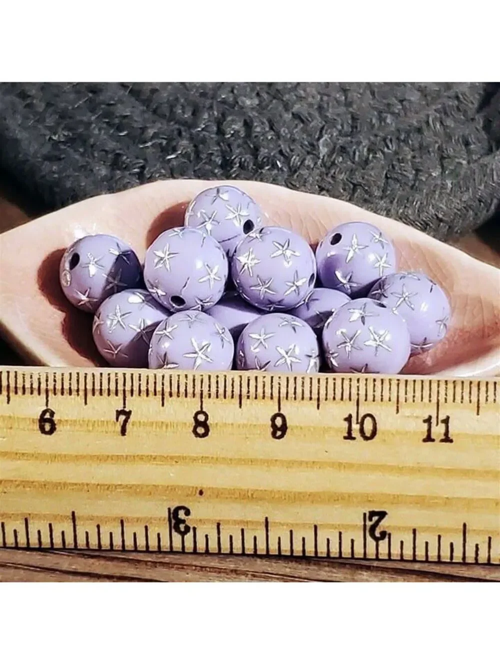 10 Vintage Retro Lavender Silver Stars 12mm Round Acrylic Shabby Chic Beads